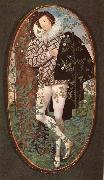 Nicholas Hilliard, An unknown Youth Leaning against a tree among roses